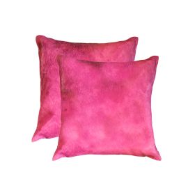 Set of Two 18" Fuschia Cowhide Throw Pillow